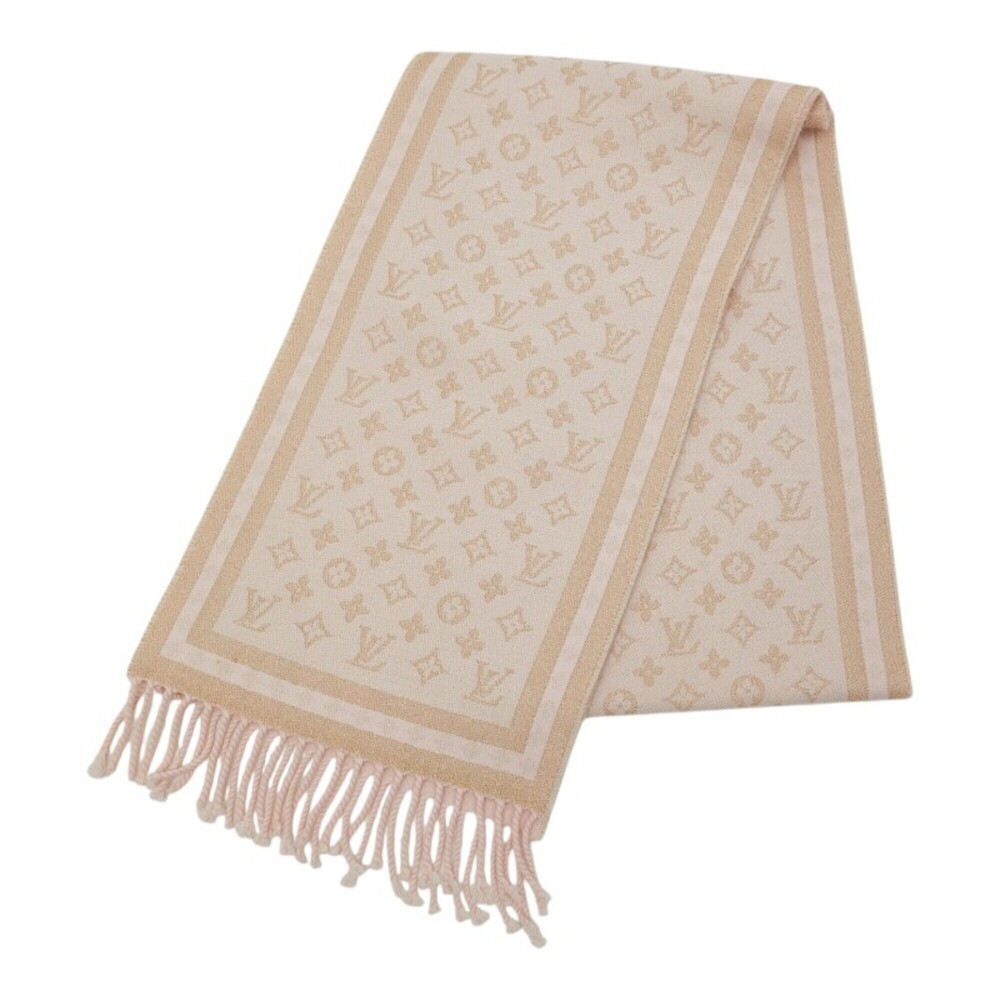 Louis Vuitton Monogram Mini Echarpe Scarf 408836 Pink Cashmere Wool Lurex Wom...